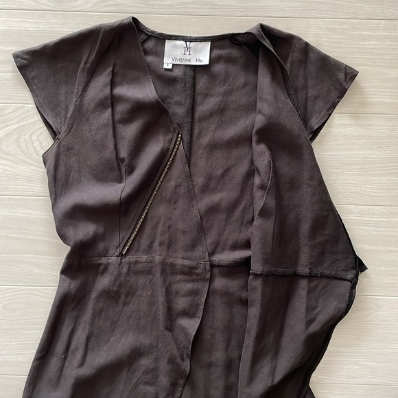 SALE! Vivienne Hu Brown V-Neck Blouse w/ Maxi Drape - Picture 6 of 12
